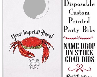 Name/Logo drop on Crab Adult Party Bibs, disposable for your feeds, boils, fundraiser, weddings, crabby events-fast & free ship- 5 bib min