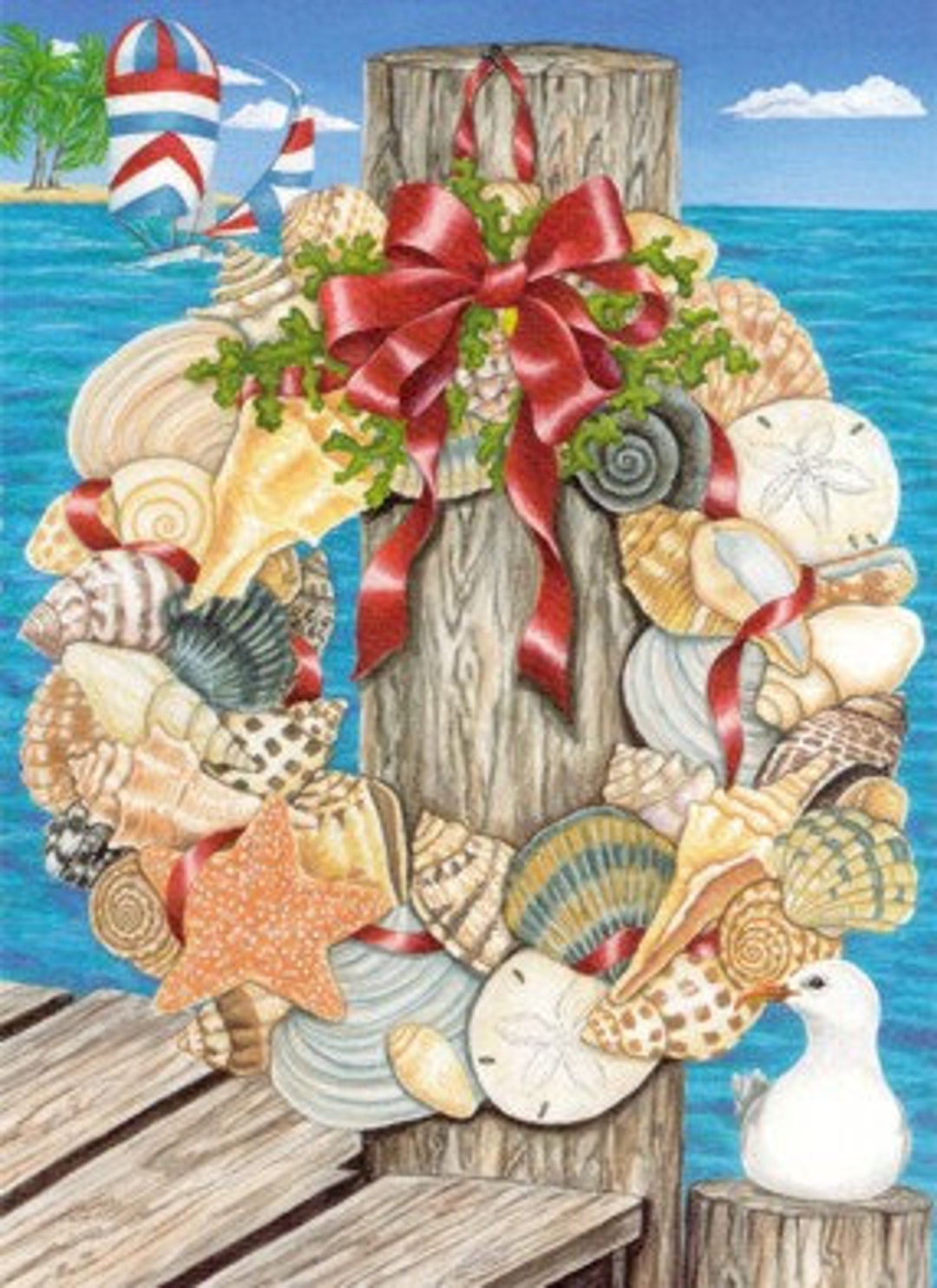 Shell Wreath Christmas Cards - Warmest Wishes With Sails, Pack of 18 ...