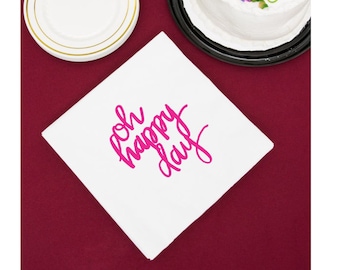 Oh Happy Day Napkins, Pack of 25, beverage cocktail size, white with imprint-great for parties, seafood dinners