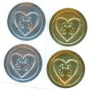 Cavalos-marinhos em um coração, pacote com 20 adesivos, selos de envelope DOURADOS ou PRATA para casamento ou outra correspondência, selo metálico, design em relevo