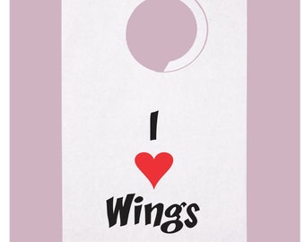 I Love WINGS party bibs, stock design for messy dinners, bbq, chicken wing bibs, barbeque, paper front/poly back-adult disposable-pack of 10