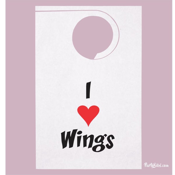 I Love WINGS party bibs, stock design for messy dinners, bbq, chicken wing bibs, barbeque, paper front/poly back-adult disposable-pack of 10