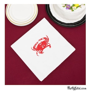 CRAB Napkins, Pack of 25, beverage cocktail size, white with a one color stock imprint - great for crab feeds, weddings, seafood dinners