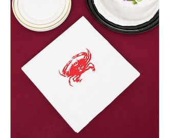 CRAB Napkins, Pack of 25, beverage cocktail size, white with a one color stock imprint - great for crab feeds, weddings, seafood dinners