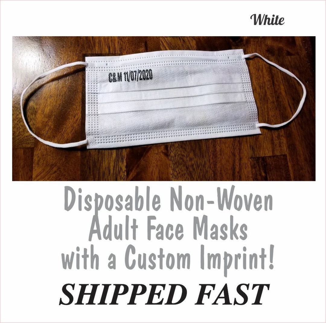 Personalized WHITE Disposable 3 Ply Facemasks W/nose Clip & Ear Loops ...