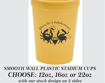 Krabvoorraadontwerp bruid en bruidegom gladwandige kunststof evenementenstadionbekers, kan worden gepersonaliseerd: kies uit bekers van 12, 16 en 22 oz