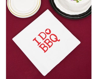 I DO BBQ Heart Napkins, Pack of 25, beverage cocktail size, white with a one color stock imprint - great for wedding barbeques, messy I Do&#39;s