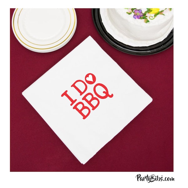 I DO BBQ Heart Napkins, Pack of 25, luncheon napkin size, white with a one color stock imprint - great for wedding barbeques, messy I Do's