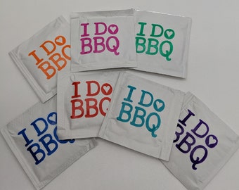 I DO BBQ HEART Wet Wipe Moist Towelettes with stock idobbq <3 design, 12+ ink colors, hearts-weddings, bbqs, backyard bbq-minimum 25 packets
