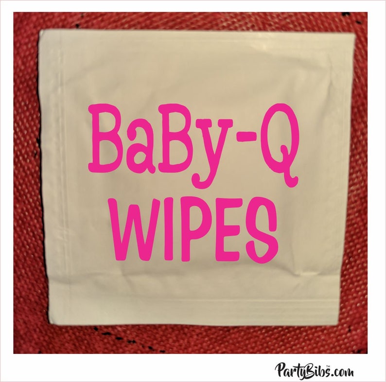 May include: A white package of Baby-Q wipes with pink lettering.