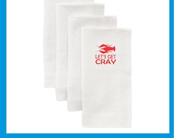 Let's Get Cray serviettes de table en lin, lot de 25, taille de serviette pour invités, robustes, blanc avec impression monochrome