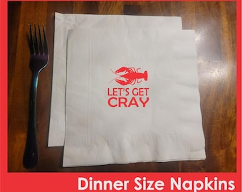 Let's Get Cray, lot de 25 serviettes de table format dîner, blanches avec impression monochrome, idéales pour les mariages et les barbecues