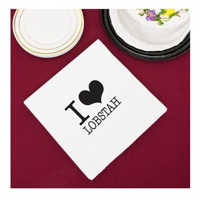 I Heart Lobstah Napkins, Pack of 25, beverage cocktail size, white with imprint-great for parties, seafood dinners