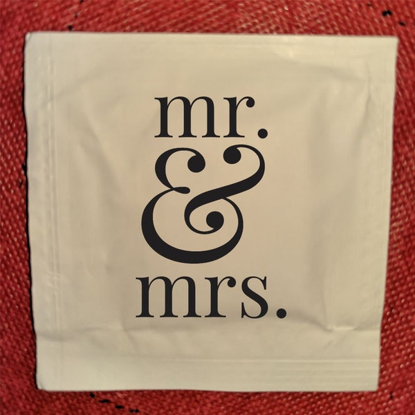 Mr. and Mrs. Moist Towelettes Wet Naps, 12+ ink colors to choose from, wedding wipes, mr&mrs, I Do bbqs, parties, events, minimum 25 wipes