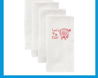 Let's Pig Out Linen-Like Napkins, Pack of 25, guest napkin size, heavy duty, white with a one color stock imprint