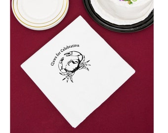 Guardanapos de papel com estampa de caranguejo "Claws for Celebration", pacote com 25 unidades, tamanho ideal para drinks e coquetéis, brancos com impressão em uma cor - perfeitos para festas e jantares com baixo teor de frutos do mar.