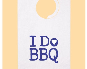 Baberos para fiestas en STOCK - Diseño de corazón "I DO BBQ", idobbq, ¡protege a tus invitados! ¡Asado! Papel desechable para adultos con reverso de polietileno liso - mínimo 10 baberos