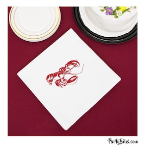 Lobster/Crawfish Napkins, Pack of 25, beverage cocktail size, white w/one color imprint- great for lobster dinners, rehearsal dinners, bakes