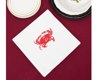 Single Crab Napkins, Pack of 25, luncheon napkin size, white with a one color stock imprint - great for wedding and barbeques