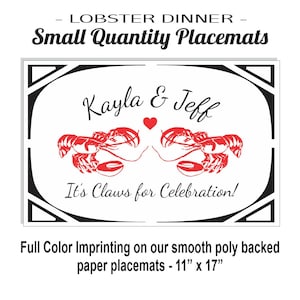 Placemats disposable smooth poly back paper, small qty-super fast printing Event Place Mats Wedding-Party Bibs-Lobster Dinner-BBQ-10 mat min