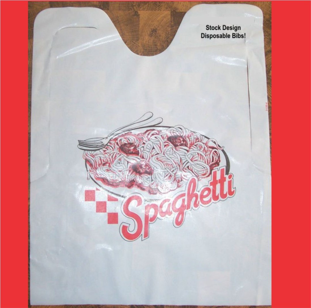 PLASTIC Bibs, Spaghetti Design Poly Party Bibs, Perfect for Pasta