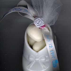 Scarpine per neonati, in plastica bianca, rosa, blu o bianco naturale. Confezione da 10 da riempire con caramelle, utilizzare tulle e nastro per abbellire, bomboniere per baby shower.