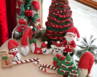 Needle Felted Christmas Ornaments, Wool Holiday Decor
