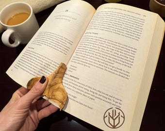 Handmade Olive Wood Whale Tail Book Page Holder – Reading Gift