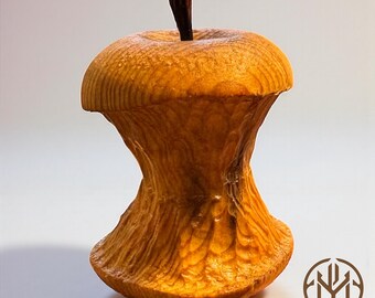 Hand-Carved Wooden Apple Sculpture • Rustic Christmas Home Decor • Unique Wood Art Gift • Natural Pine Carving • Holiday Ornament • Apple