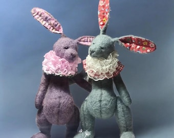 Handmade Needle Felted Bunny – Natural Wool Collectible Rabbit