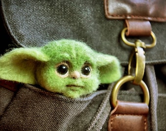 Needle Felted Baby Yoda, Fox, Panda and Dog Pins