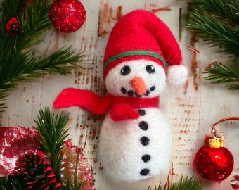 Needle Felted Snowman Ornament, Wool Christmas Decoration
