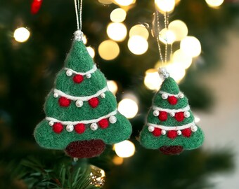 Needle Felted Christmas Tree Ornament, Wool Holiday Decor