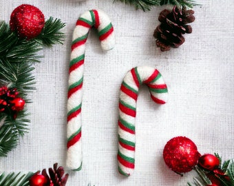 Needle Felted Christmas Candy Cane Ornament, Wool Decor