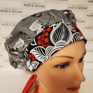 ELEGANT on grey/ BOUFFANT Euro hat style /surgical / medical cap