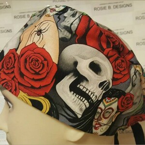 TATTOO/skulls and Roses/  Mens  style /surgical / medical cap