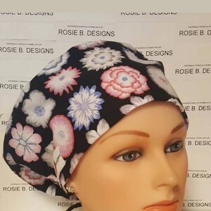 FLOWERS/ pixie Euro  hats scrub surgical cap