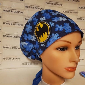 Autism awareness/BATSMAN  logo pixie Euro  hats scrub surgical cap