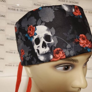 ROSES AND SKULLS/Mens  style /surgical / medical cap/dr's/Rn's/technology team/radiology team