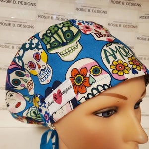 FRIDA KHALO  amor print/pixie  Euro hat/ Rn&#39;s, Dr&#39;s  medical staff/scrub/cap/ponytail