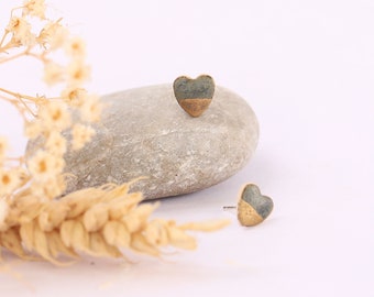 Slate Gold Dip Heart Stud Earrings