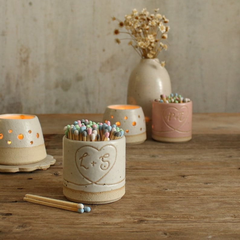 Handmade Match Set Handmade Ceramic Personalised Match Striker Pot