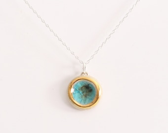 Round Turquoise Reef Sterling Silver Small Pendant
