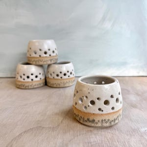 Limited Edition Flower Illustrated Ceramic Tealight Lantern in Off-White