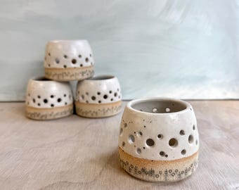 Limited Edition Flower Illustrated Ceramic Tealight Lantern in Off-White