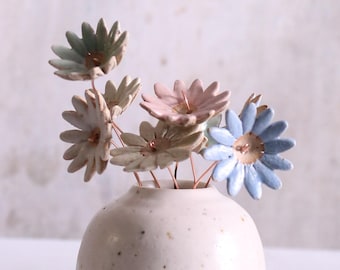 Tallos de flores de cerámica de margaritas grandes / Flores eternas hechas a mano