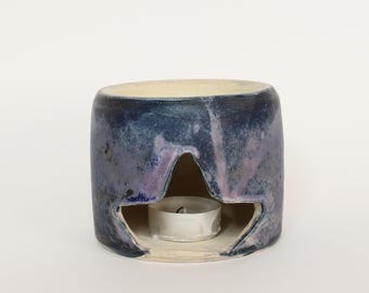 Handmade Ceramic Cut Out Stars Tealight Holder Wax Melter in Blue Purple