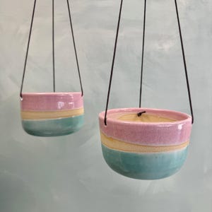 Limited Edition Ceramic Hanging Plant Pot in Pink and Turquoise