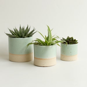 Pastel Plant Pots Stone 3 Sizes Mint Green