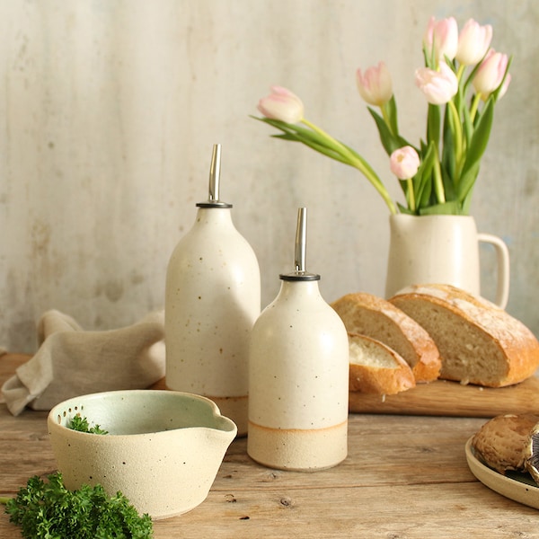 Handmade White Ceramic Oil Pourer in Small or Large